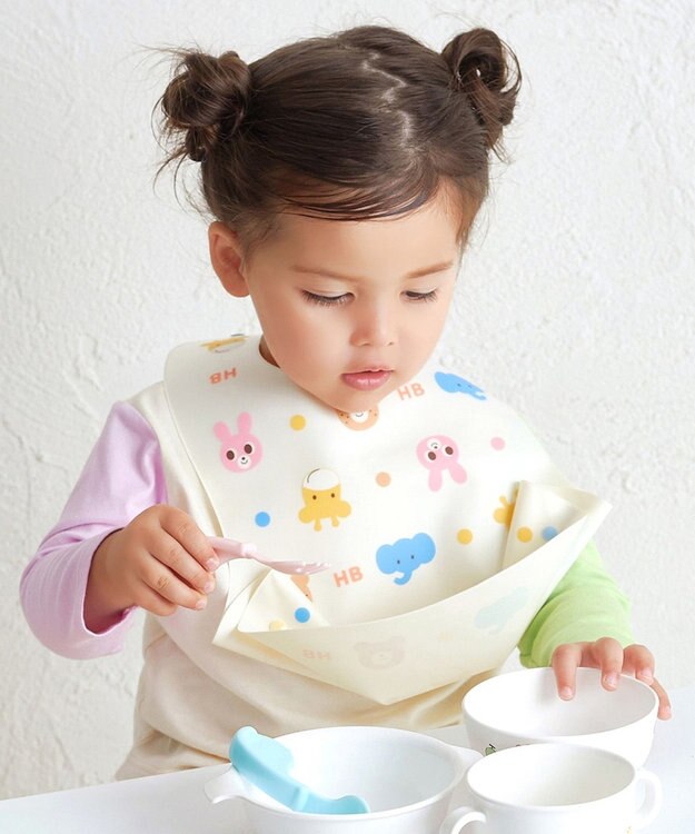 MIKI HOUSE HOT BISCUITS 総柄 お食事スタイ アイボリー