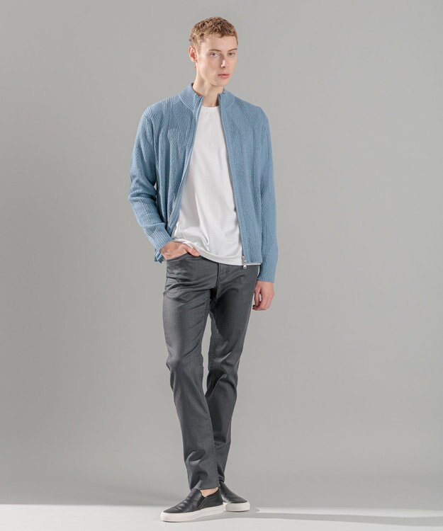 JOSEPH HOMME  新柄【洗える】シルクバルキー　　ハイネックジップアップニット ブラック系