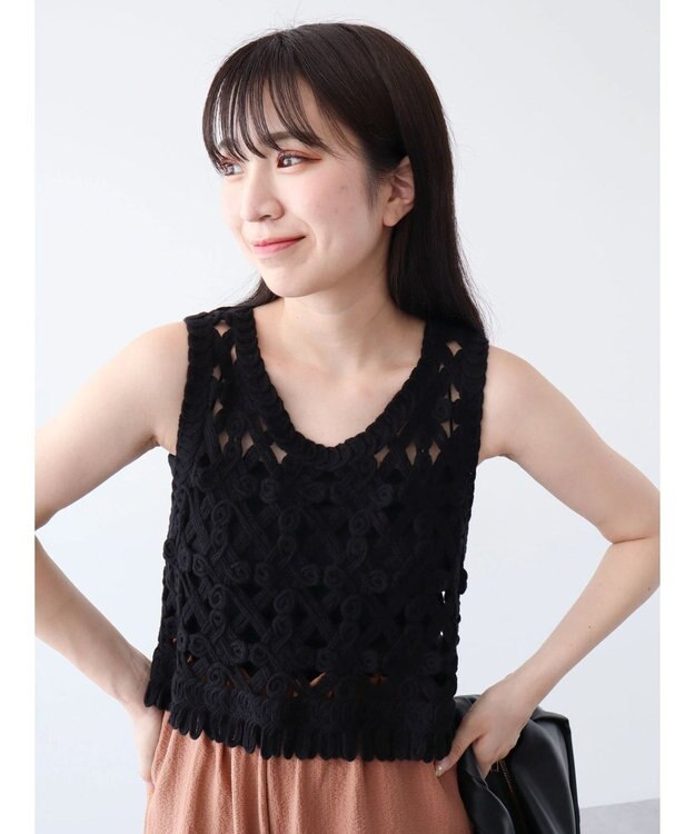 Green Parks かぎ針編みニットベスト Black