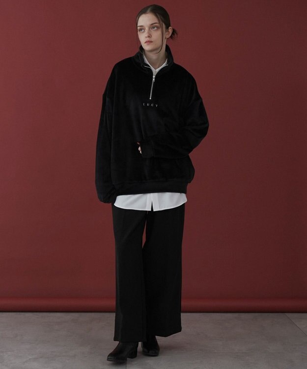 WEGO 【ユニセックス着用ITEM】マイクロシャギーワンポイントハーフZIPプルオーバー ブラック