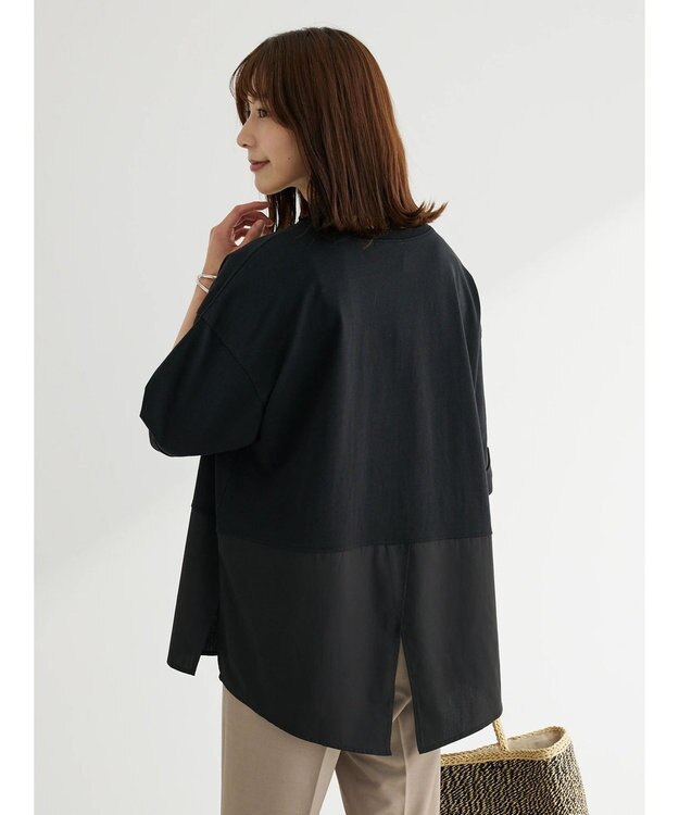 Green Parks ５分袖ドッキングバックスリットチュニック Black