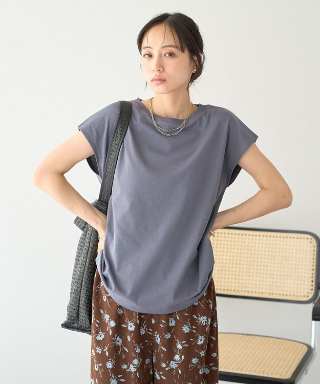 earth music&ecology 【遮熱・接触冷感・UVカット】フレンチスリーブTシャツ Charcoal Gray
