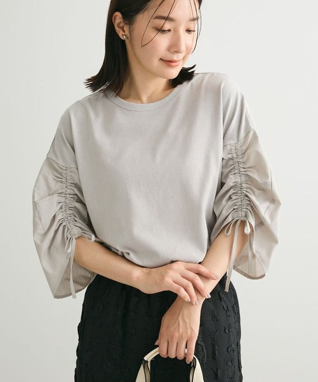 Green Parks ・ＥＬＥＮＣＡＲＥ　ＤＵＥ　ギャザースリーブＴＥＥ Gray