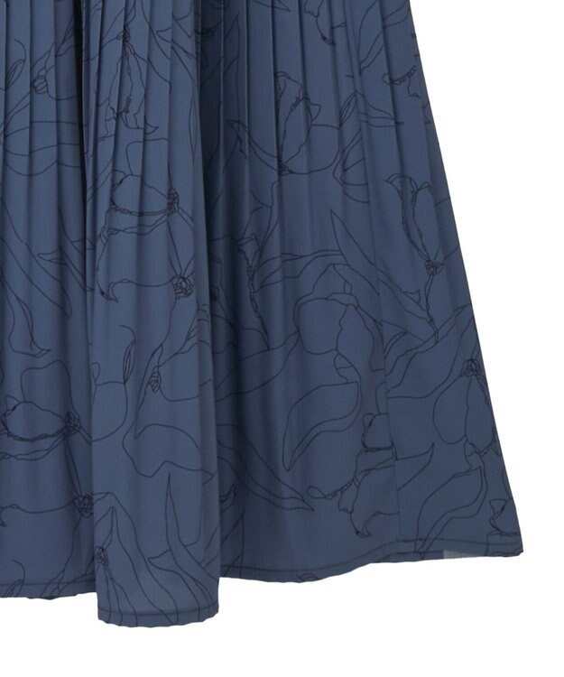 YECCA VECCA ラインボタニカル柄プリーツワンピース Blue