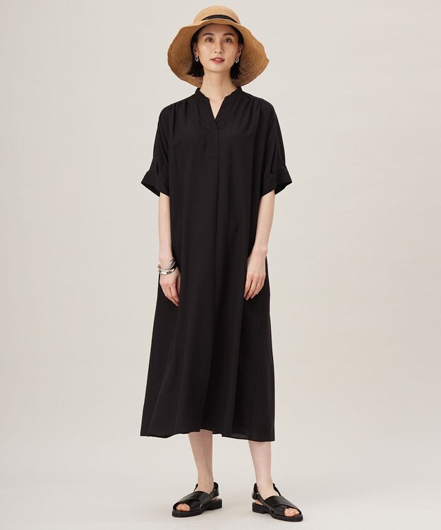 自由区 S 【接触冷感・UVケア・抗菌防臭・洗える】リヨセルポプリンシャツ ワンピース ブラック