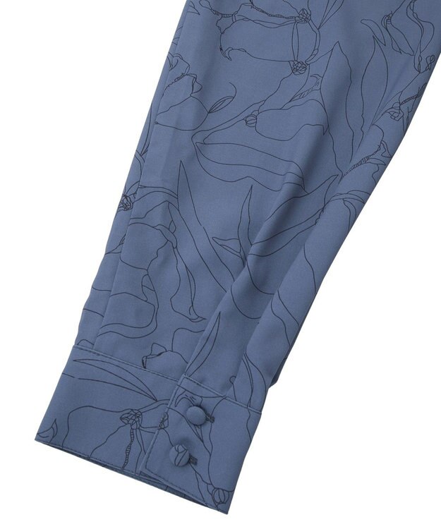 YECCA VECCA ラインボタニカル柄プリーツワンピース Blue