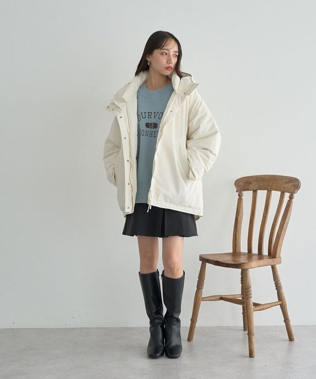 earth music&ecology フーデットパファーコート Ivory