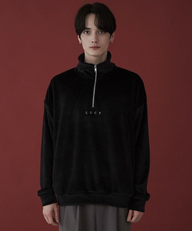 WEGO 【ユニセックス着用ITEM】マイクロシャギーワンポイントハーフZIPプルオーバー ブラック