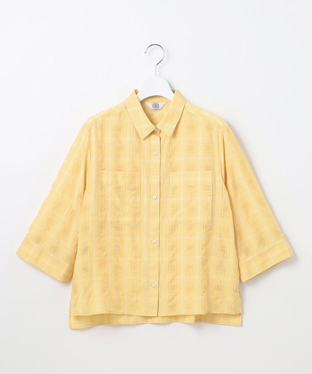 J.PRESS LADIES 【洗える】SHEER チェック シャツ ブラウス マリーゴールド系