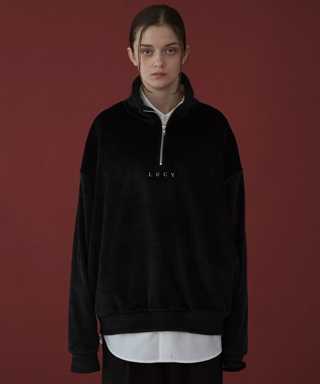 WEGO 【ユニセックス着用ITEM】マイクロシャギーワンポイントハーフZIPプルオーバー ブラック