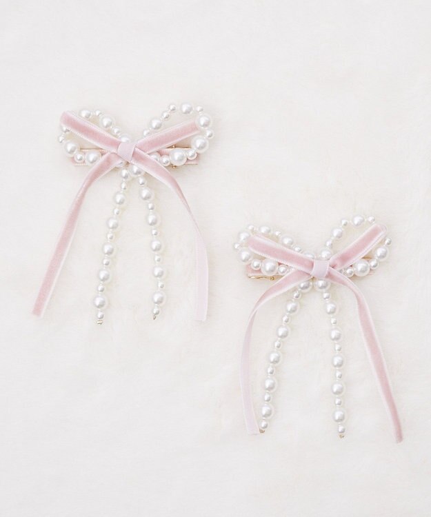 Maison de FLEUR パールベロアリボン2セットクリップ Pink