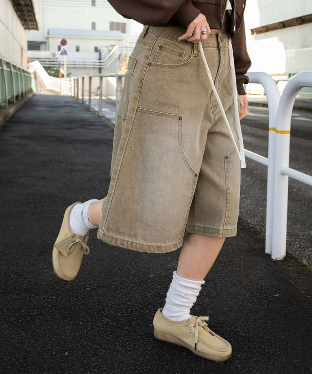 WEGO ウエストドロストダブルニーバギーハーフパンツ ベージュその他