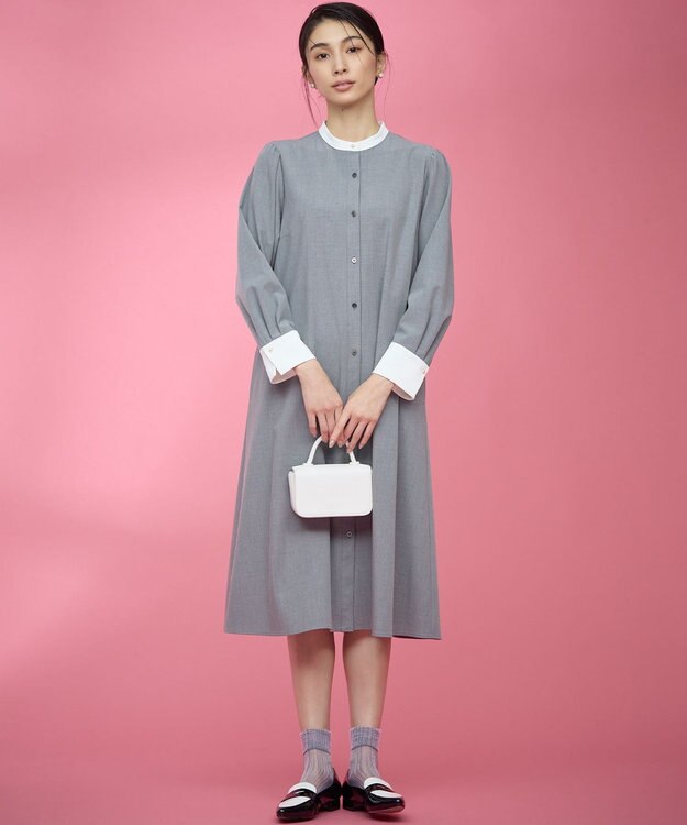 組曲 L 【KUMIKYOKU NAVY】ウーステッドライククロス シャツワンピース ミディアムグレー系