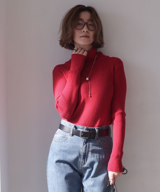 WEGO 【2025年秋冬新作】リブタートルニット レッド