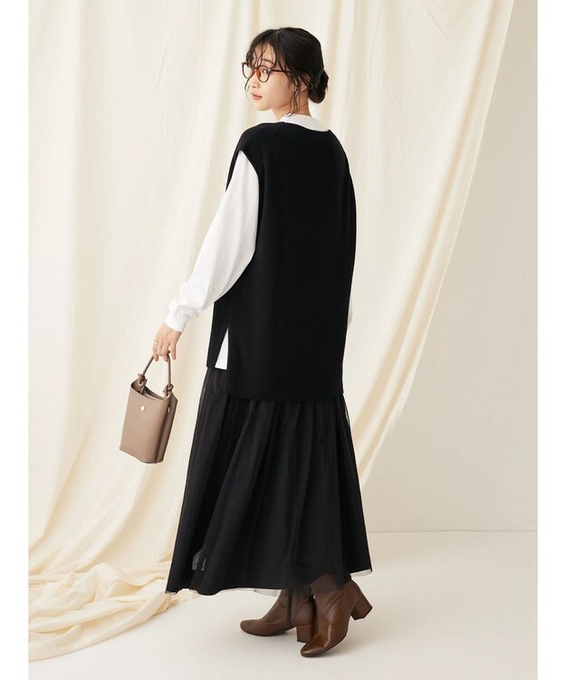 CRAFT STANDARD BOUTIQUE 【2点セット】洗える 60/2 14G片畦Vネックベスト+ロンTEE SET Black