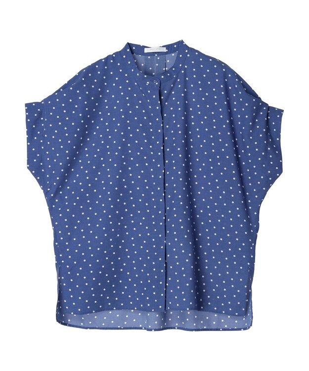 Green Parks ドット柄タックスリーブブラウス Blue