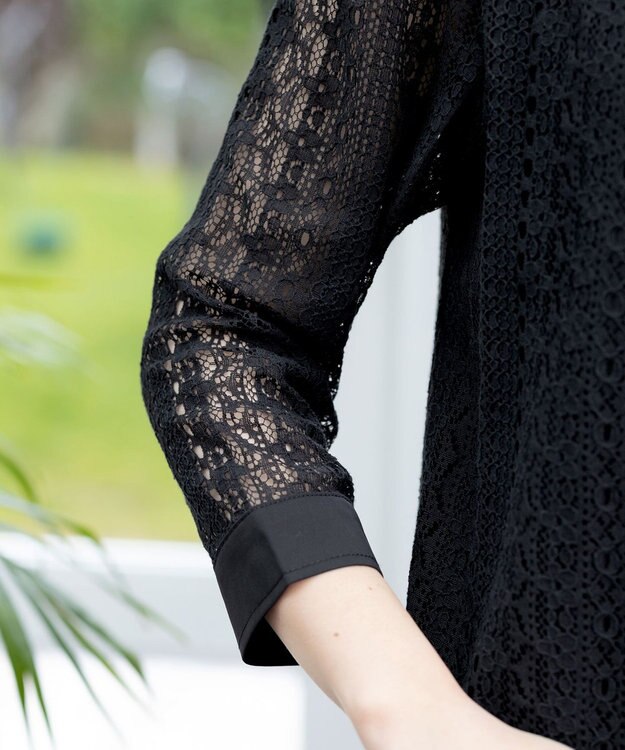 Tiaclasse L 【洗える】レースコンビチュニックブラウス ブラック