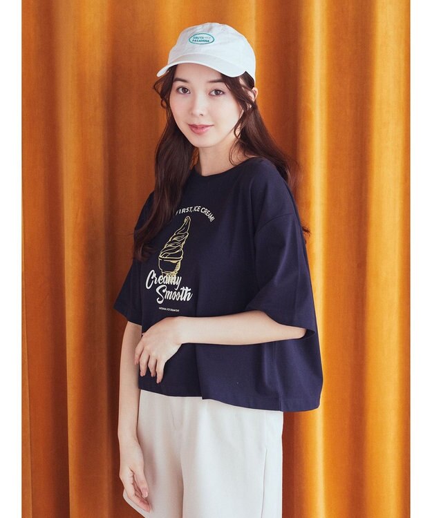 earth music&ecology ＩＣＥ　ＣＲＥＡＭ！　ショートＴ Navy