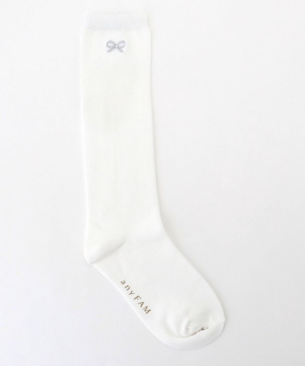 ANY KIDS リボン刺繍ハイソックス ホワイト