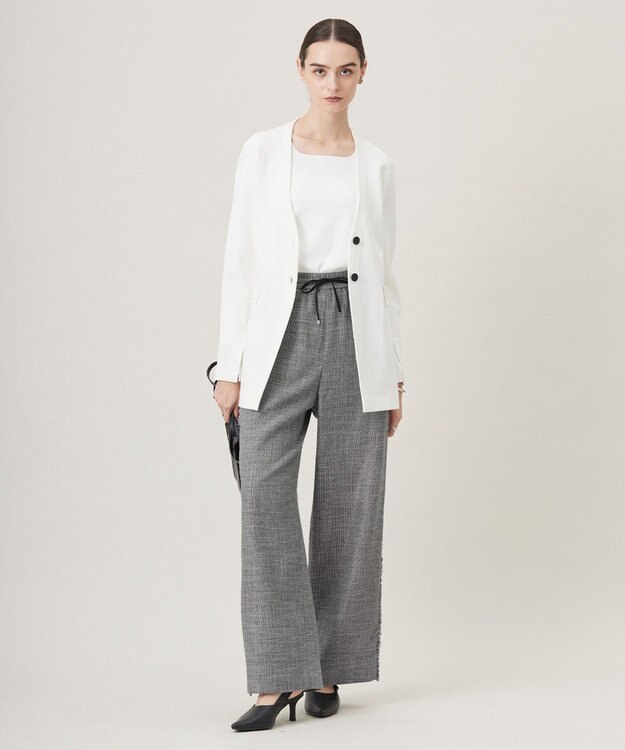 ICB 【洗える】 ライトスラブツイード ワイドパンツ ブラック×オフホワイト系