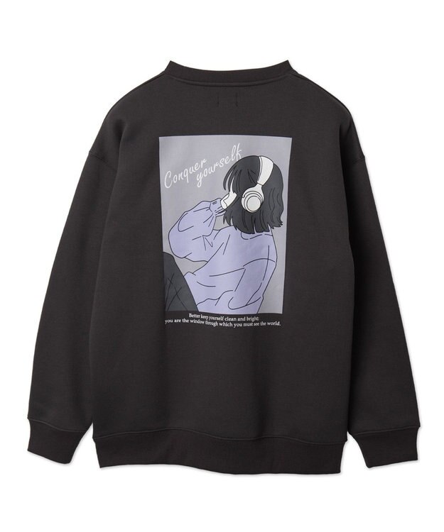 WEGO 【ユニセックス着用ITEM】ガールイラストグラフィックプルオーバー ブラック中濃色