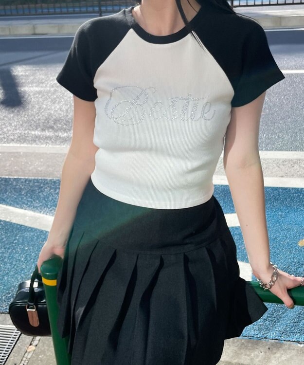 WEGO ラインストーンラグランちびT ホワイトその他