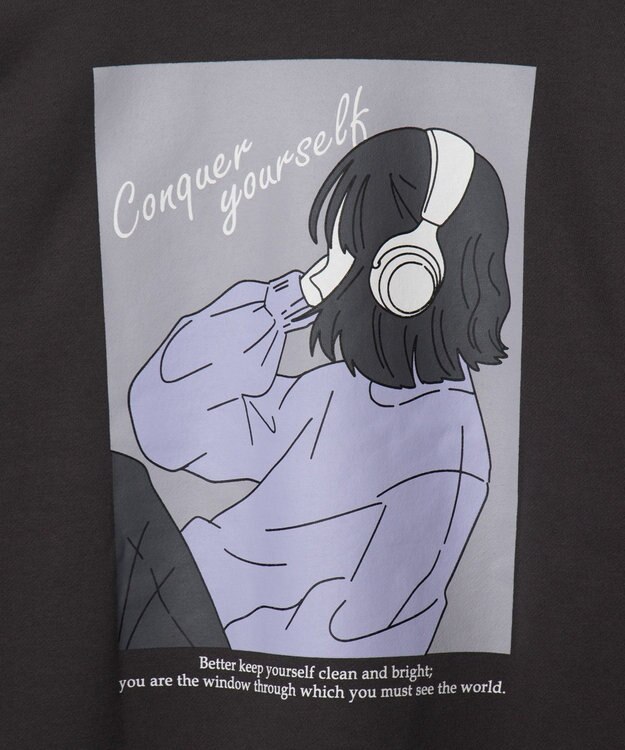 WEGO 【ユニセックス着用ITEM】ガールイラストグラフィックプルオーバー ブラック中濃色