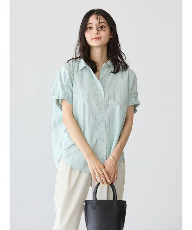 AMERICAN HOLIC ＵＶカット袖タックフレンチスリーブシャツ Stripe Green
