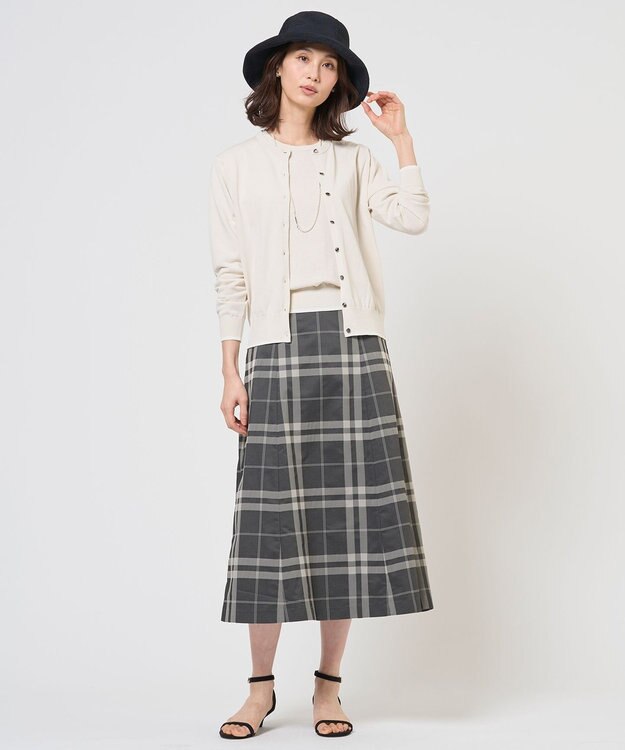 J.PRESS LADIES S ブロックチェックジャガード フレア スカート ブラック×ベージュ系