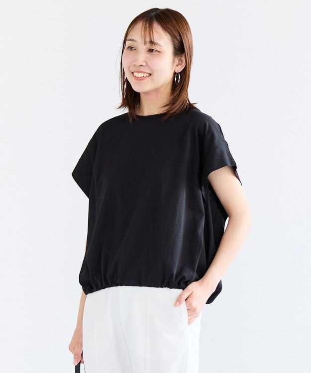 UNFILO L フレンチスリーブ ドロストTシャツ ブラック