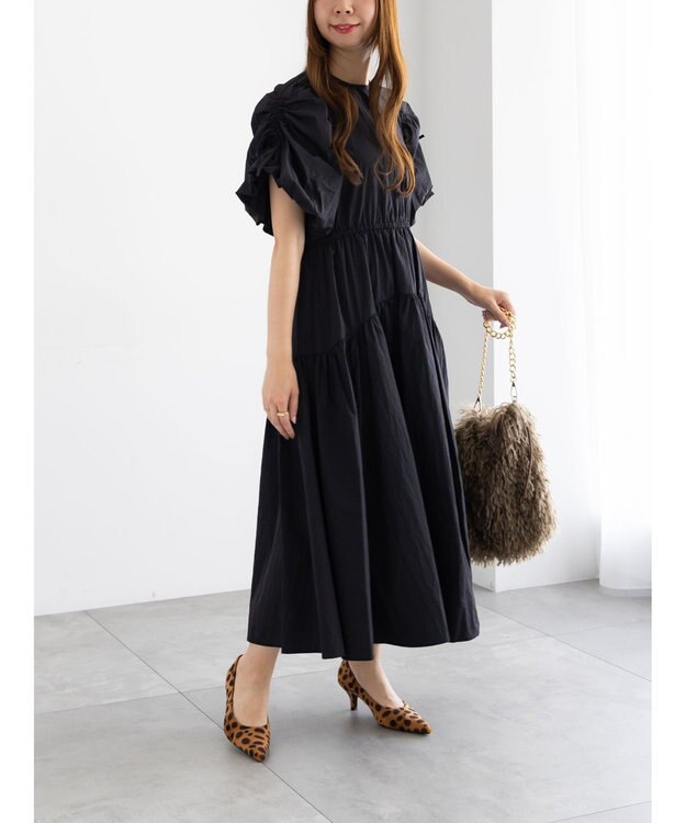 Te chichi スリーブリボンロングワンピース ブラック