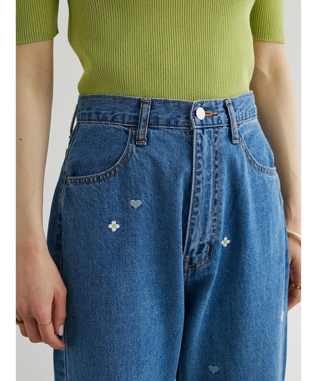 Green Parks ・Ｄｏｕｂｌｅ　Ｆｌａｇｓ　ハナ＆ハート　刺繍デニムパンツ Light Indigo