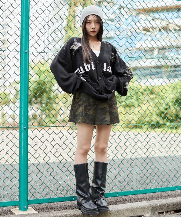 WEGO 【ユニセックス着用ITEM】ダメージジャガードカーディガン ブラック