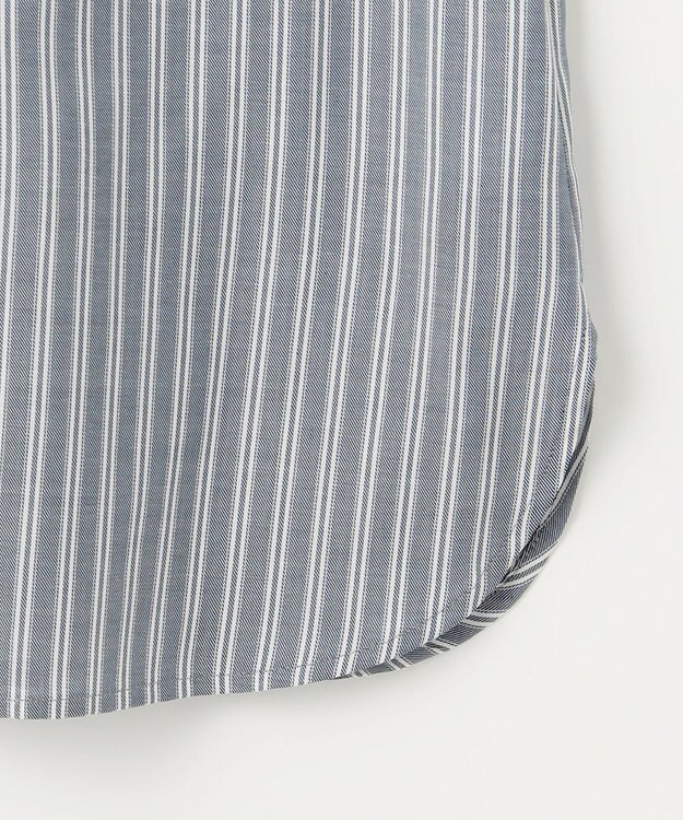 J.PRESS LADIES 【洗える】ウォッシャブルキュプラツイル ピンタック ブラウス ネイビーシャンブレーストライプ系