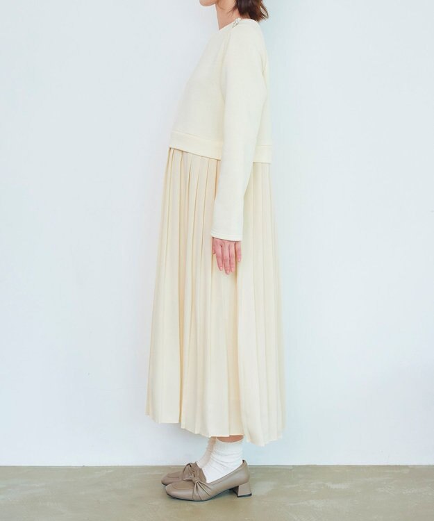 Tiaclasse L 【洗える】裏起毛ドッキングワンピース アイボリー