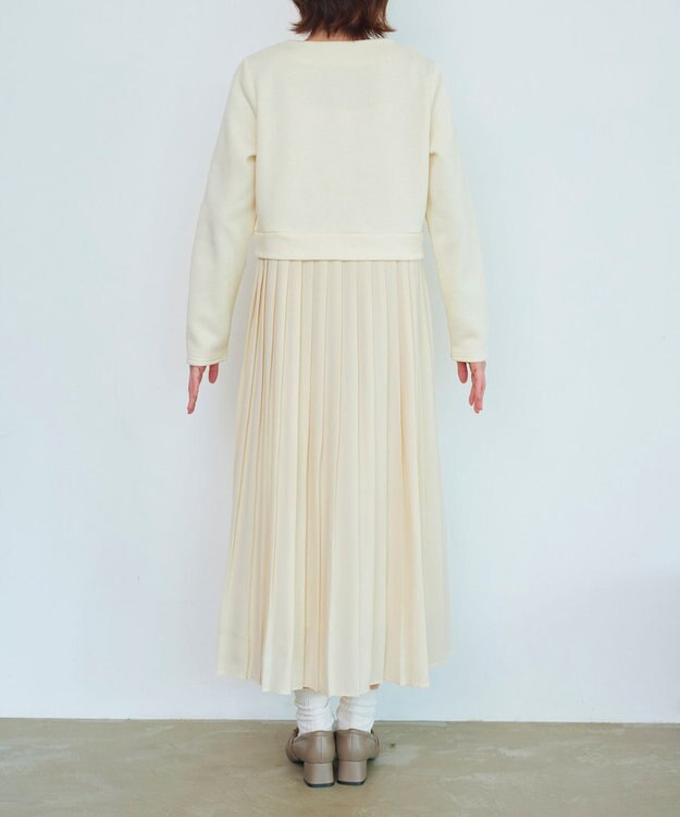 Tiaclasse L 【洗える】裏起毛ドッキングワンピース アイボリー