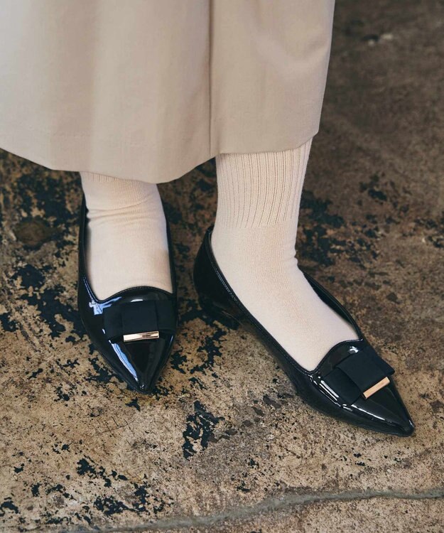 BONTRE 【PRECIEUX JOUET/プレシュウジュエ】ポインテッドリボンパンプス ブラック