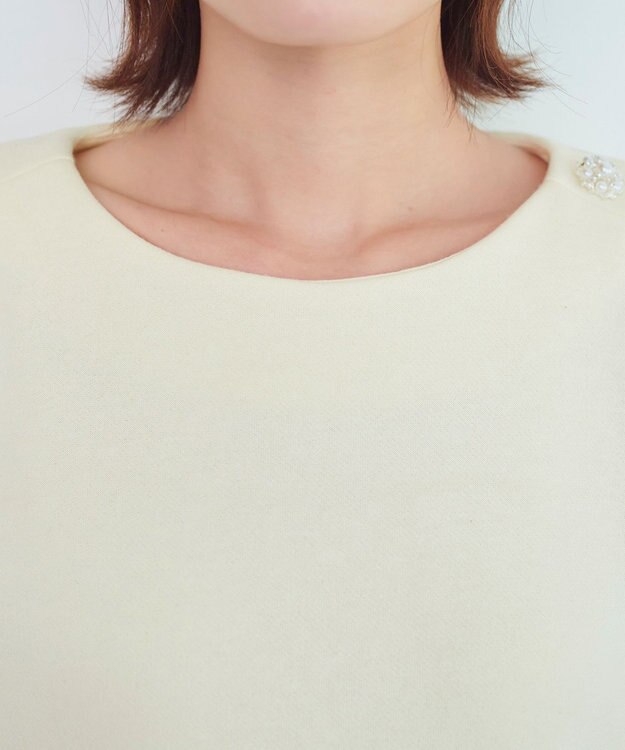 Tiaclasse L 【洗える】裏起毛ドッキングワンピース アイボリー