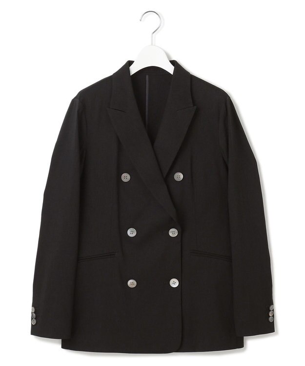 23区 S 【洗える】リネンレーヨンストレッチ ダブル ジャケット ブラック系