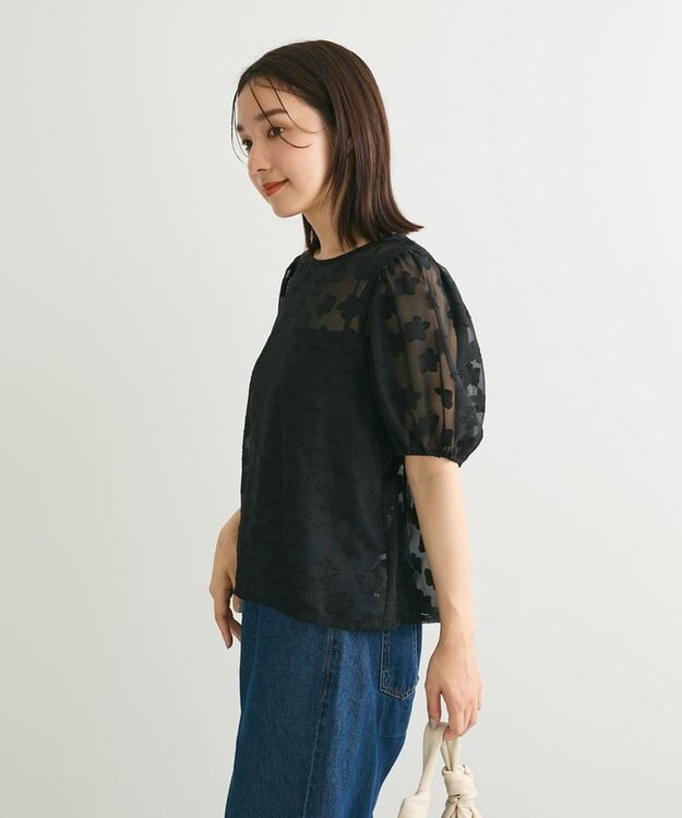 Green Parks ・ＥＬＥＮＣＡＲＥ　ＤＵＥ　フラワージャカードブラウス Black