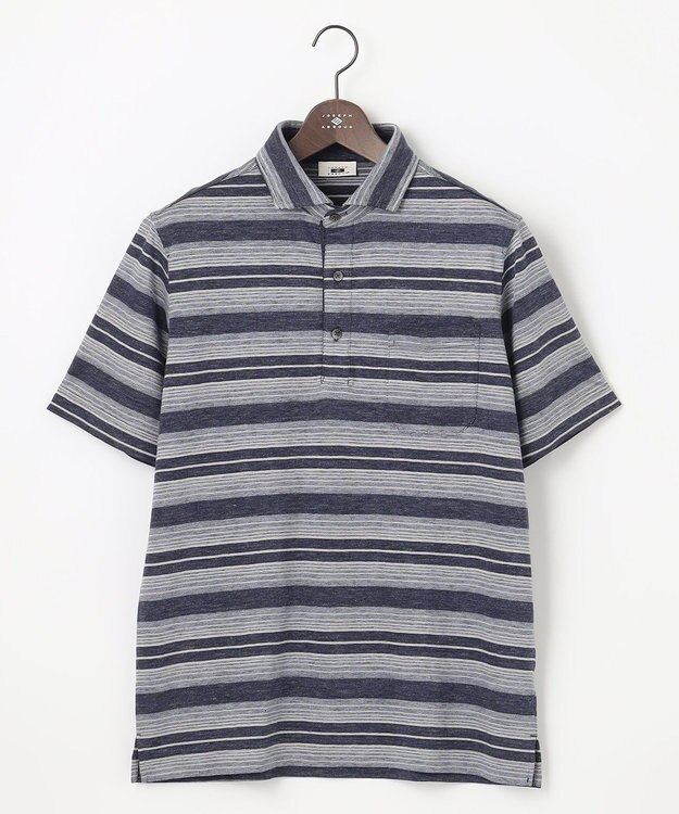 JOSEPH ABBOUD 【吸水速乾】リネンマルチボーダー ポロシャツ ネイビー系2