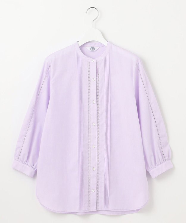 J.PRESS LADIES 【洗える】シャンブレー バンドカラー ピンタック ブラウス ラベンダー系