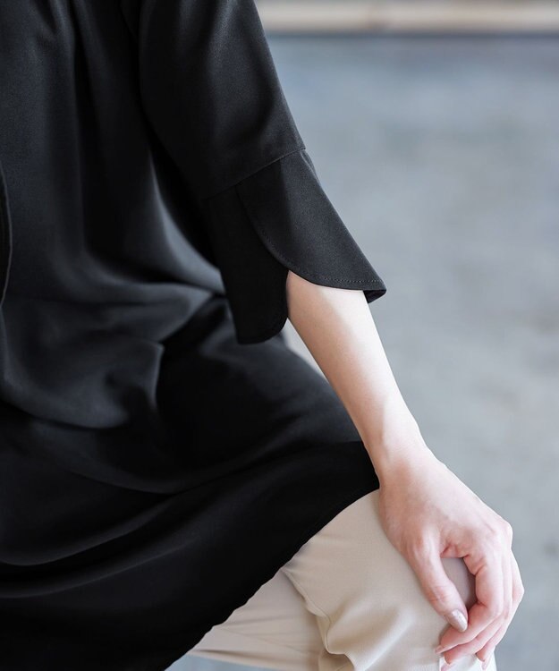 Tiaclasse L 【洗える】花びらスリーブチュニック ブラック