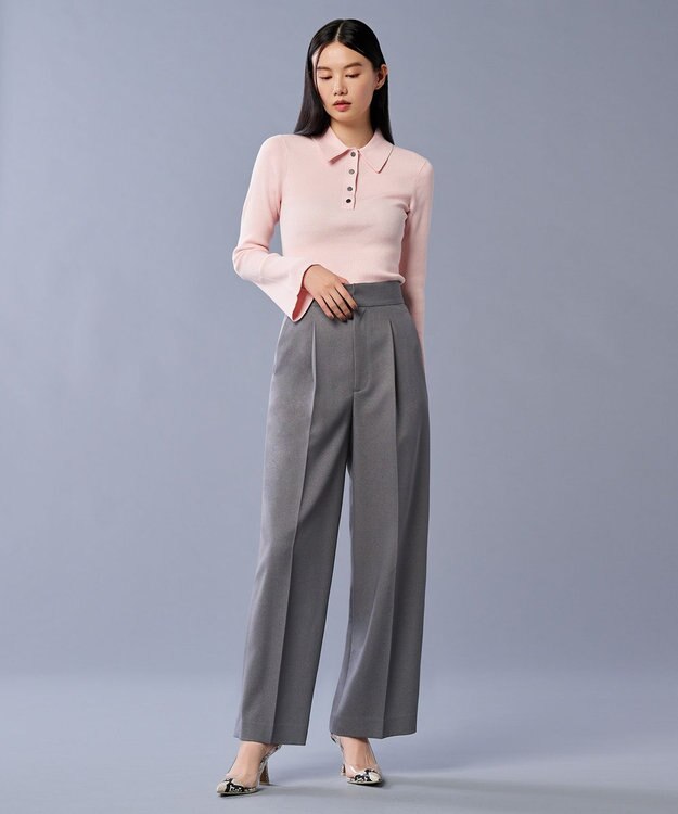 uncrave 【洗濯機洗い可】リブ フレアスリーブポロニット（uncrave STANDARD） ピンク