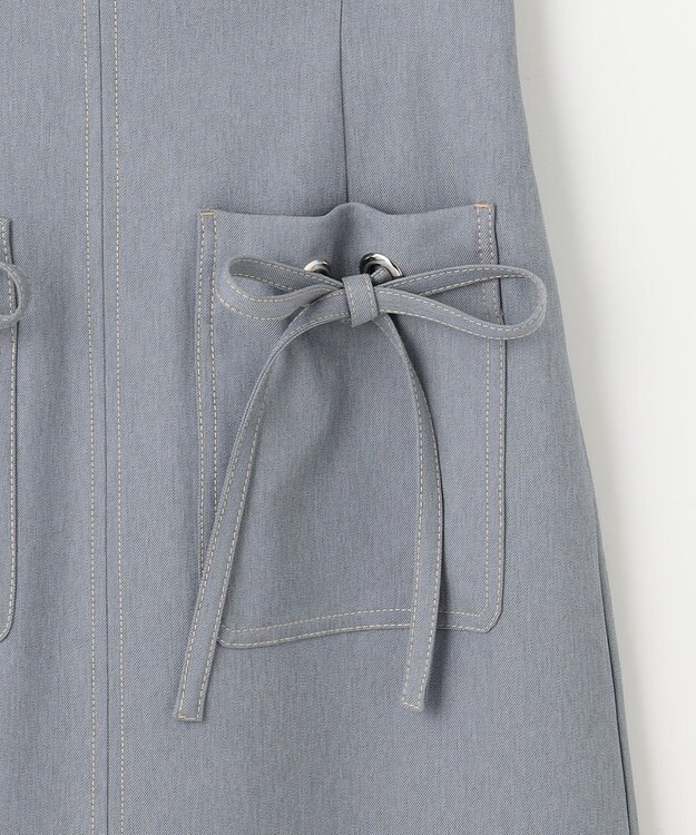 Feroux 【洗える】リボンポケット付きIライン スカート ブルー系