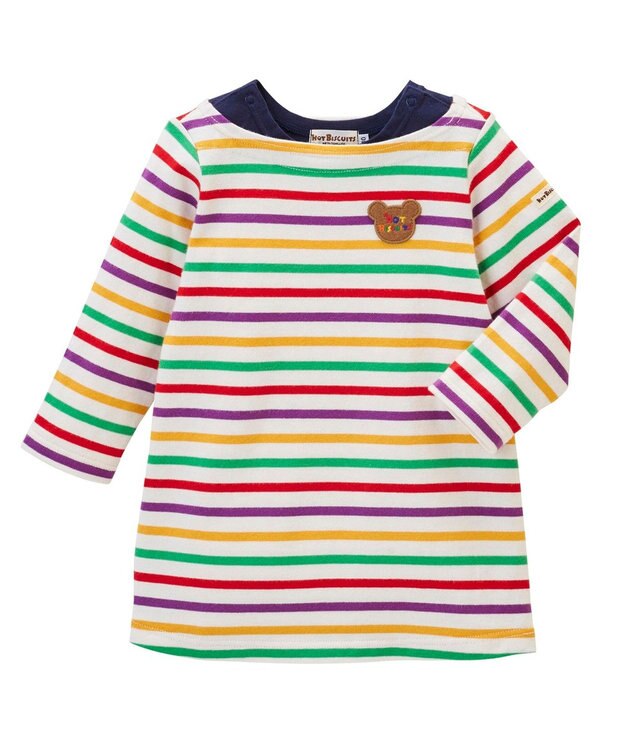 MIKI HOUSE HOT BISCUITS 【80-120cm】 ボーダー 長袖ワンピース マルチカラー