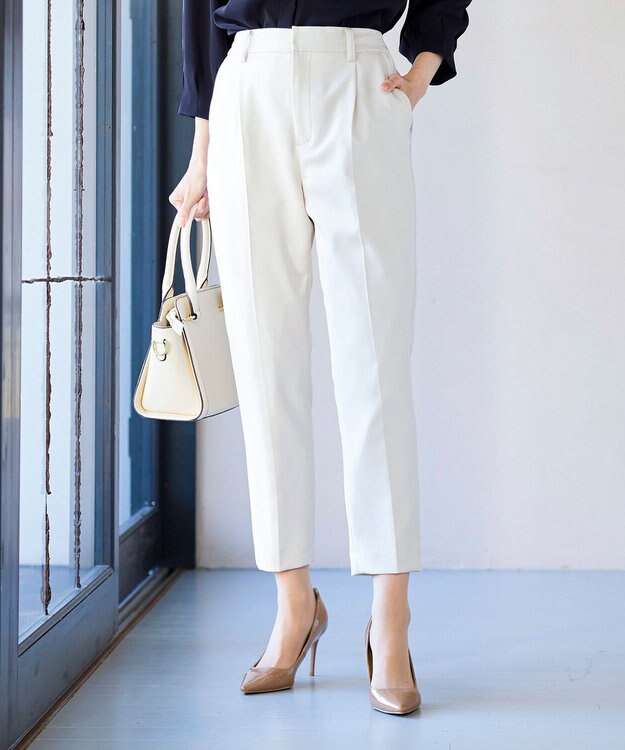 Tiaclasse 【洗える】快適な履き心地のダブルクロステーパードパンツ グレージュ