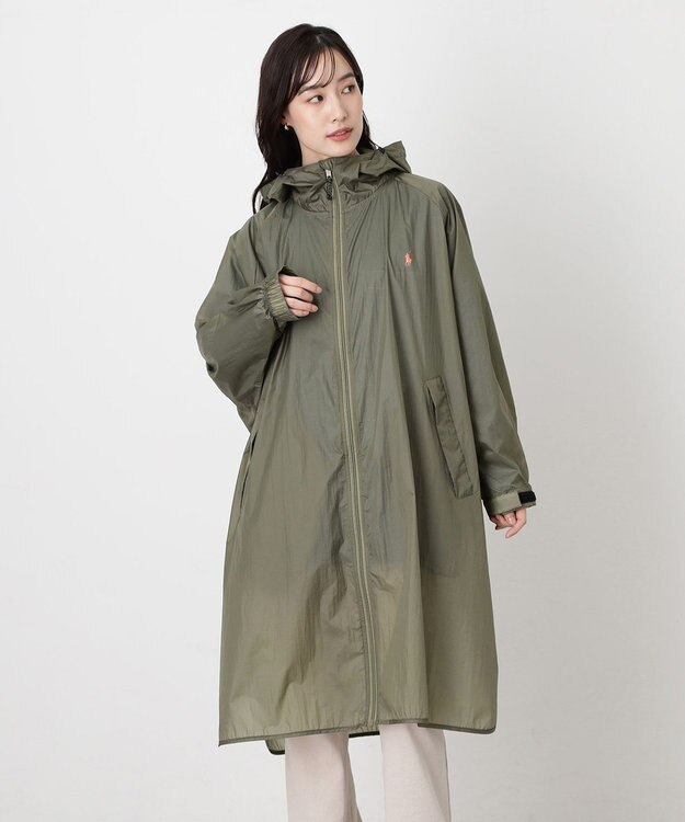 MOONBAT POLO RALPH LAUREN(ポロ ラルフローレン) ポロポニー レインコート ライトウェイト レインポンチョ  無地 フード 収納袋 レディース カーキー