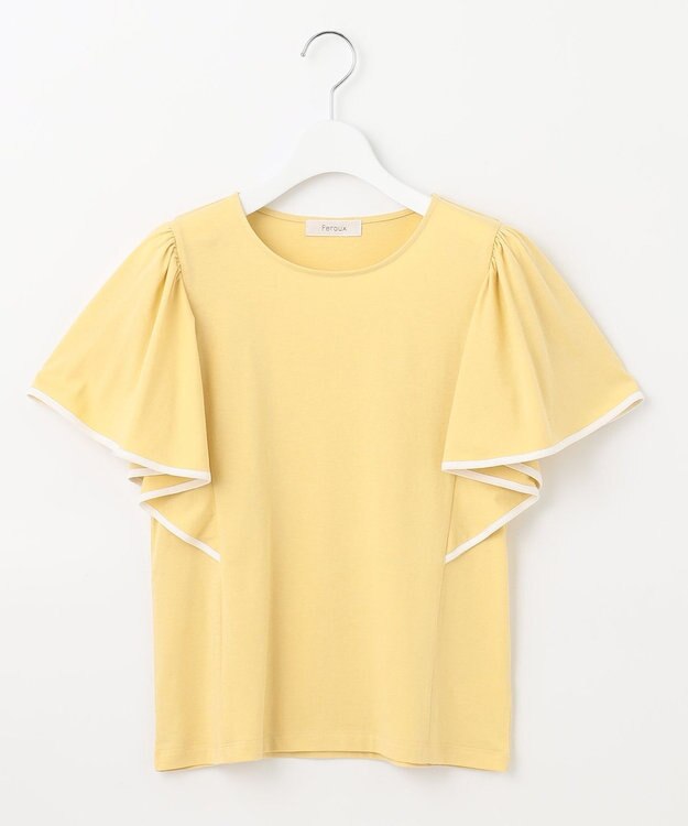 Feroux 【UVケア】バイカラーラッフルスリーブ Ｔシャツ ライトイエロー系