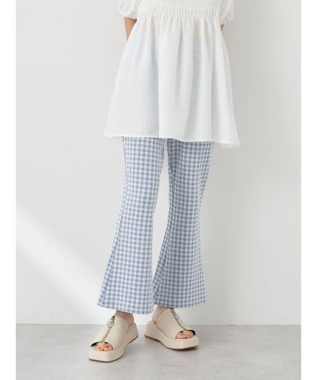 earth music&ecology チェックフレアイージーパンツ Sax